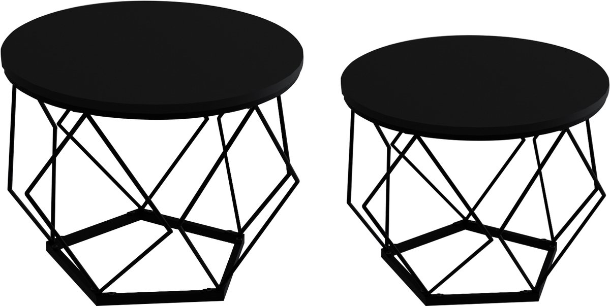VDD - Bijzettafel - Salontafel - Salon tafel - Salontafel zwart - salon tafel zwart - Salontafel industrieel - bijzettafeltje industrieel vintage stijl - salontafels - set van 2