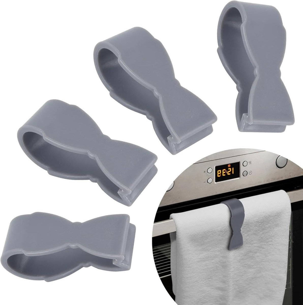 Set van 4 handdoekklemmen - Praktische plafondhouder voor keuken - Handdoekclips - Theedoekenhouder - Geen rondslingerende handdoeken meer
