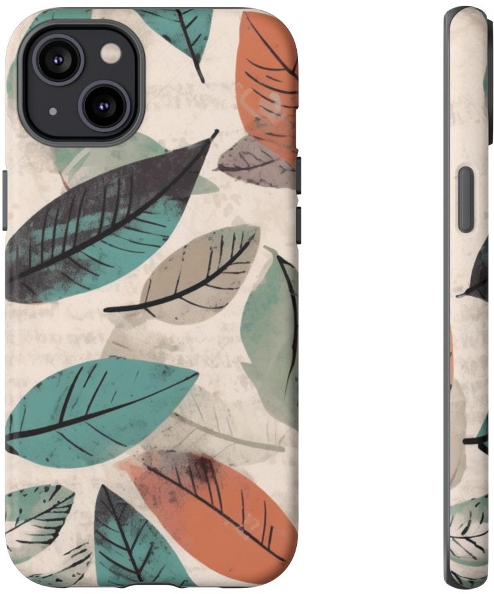 Bladpatroon in Gedempte Kleuren – Telefoonhoesje Geschikt voor iPhone 14 Plus