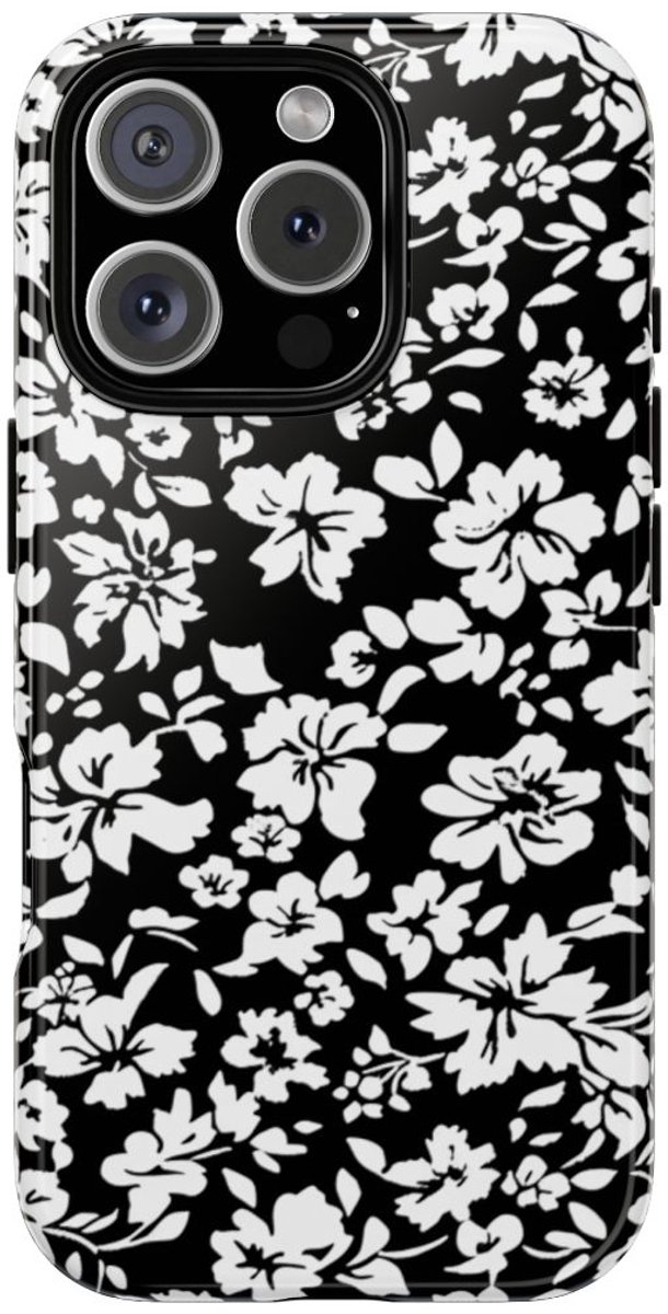 Zwart-Wit Bloemenpatroon – Telefoonhoesje Geschikt voor iPhone 16 Pro