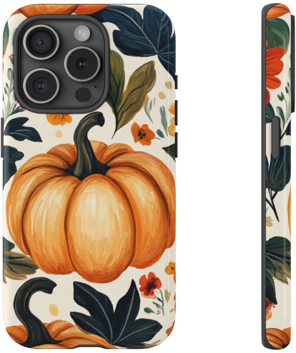 Herfst Pompoen en Bloemenpatroon – Telefoonhoesje Geschikt voor iPhone 15 Pro