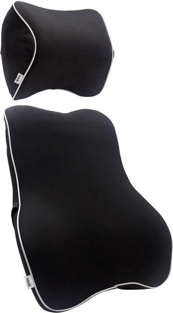 Hoge Dichtheid Memory Foam Auto Kussen Set - Rug Lumbar & Nek Kussen - Rijden Reizen Kantoor Thuis Zwart