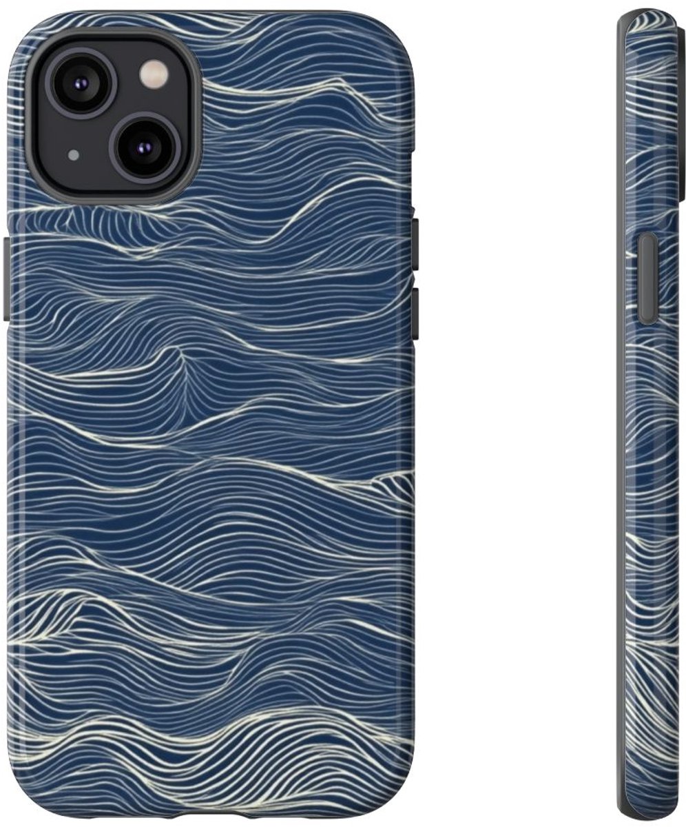 Donkerblauw Golvenlijnpatroon – Telefoonhoesje Geschikt voor iPhone 14 Plus