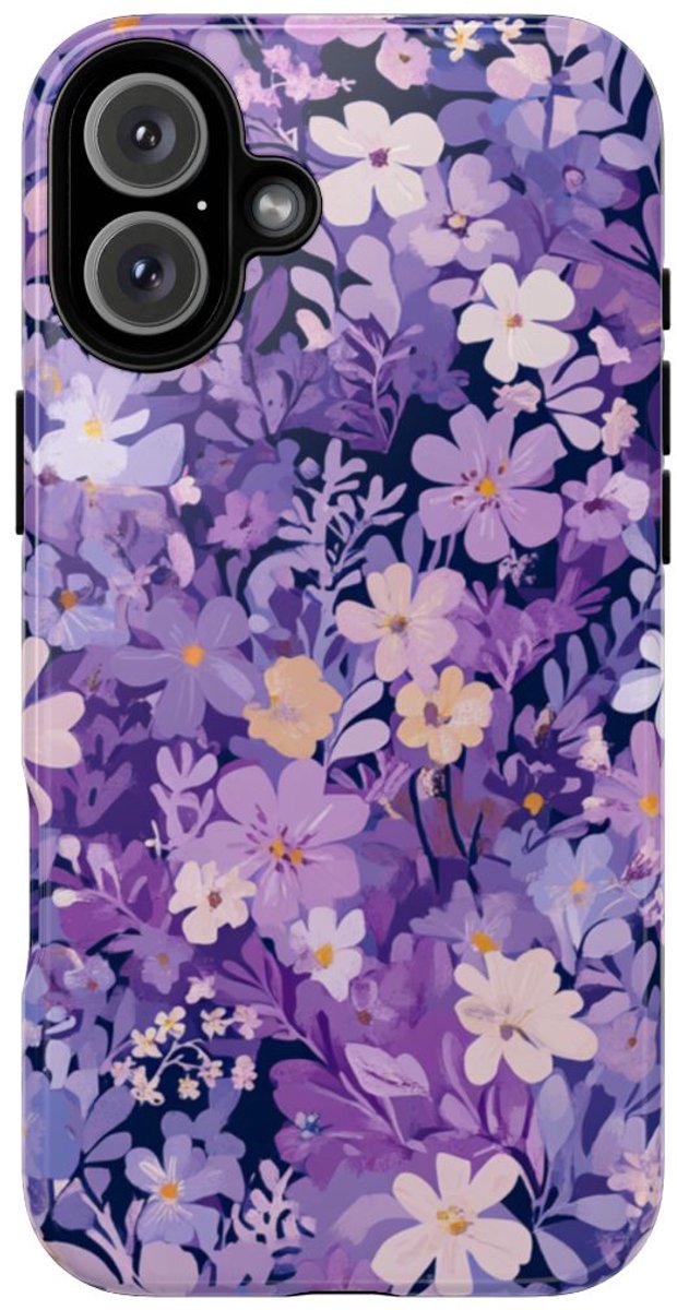 Paars Bloemenpatroon – Telefoonhoesje Geschikt voor iPhone 16 Plus
