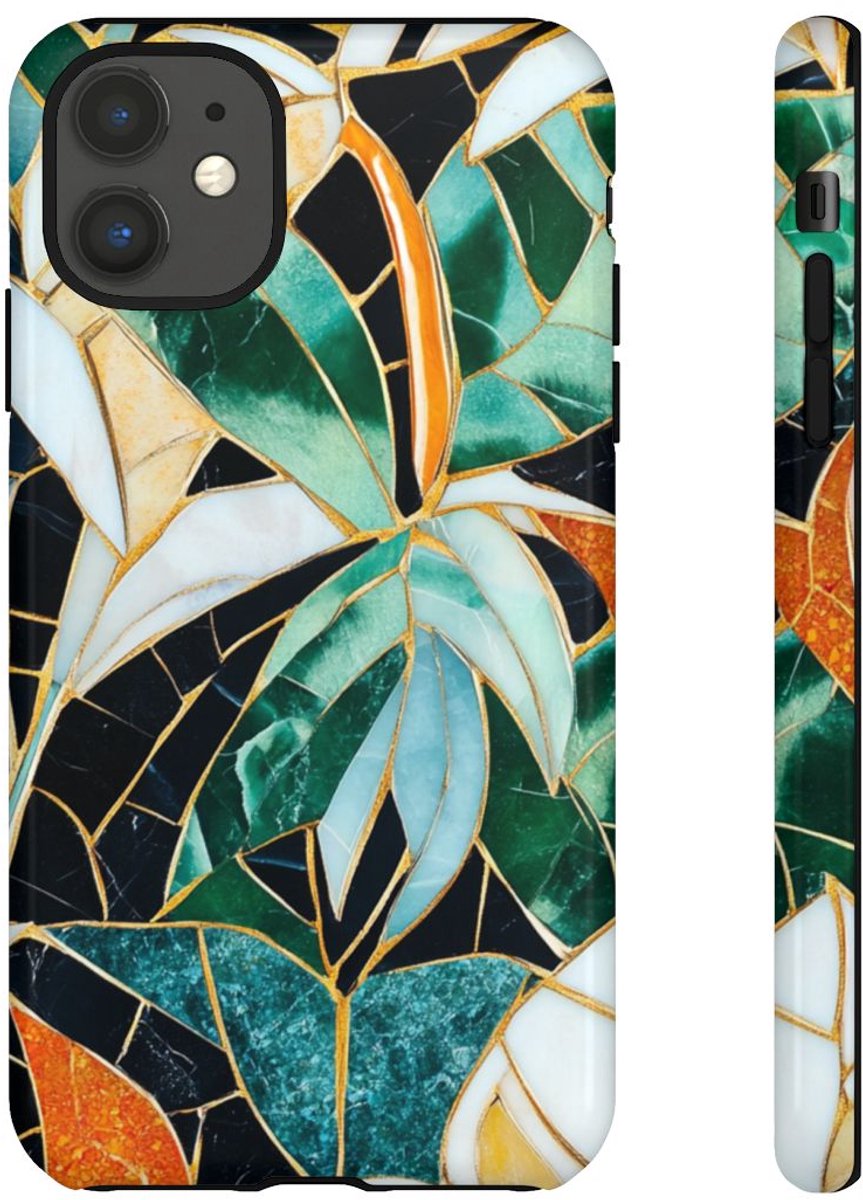 Tropisch Bladmozaïek met Gouden Accenten – Telefoonhoesje Geschikt voor iPhone 11