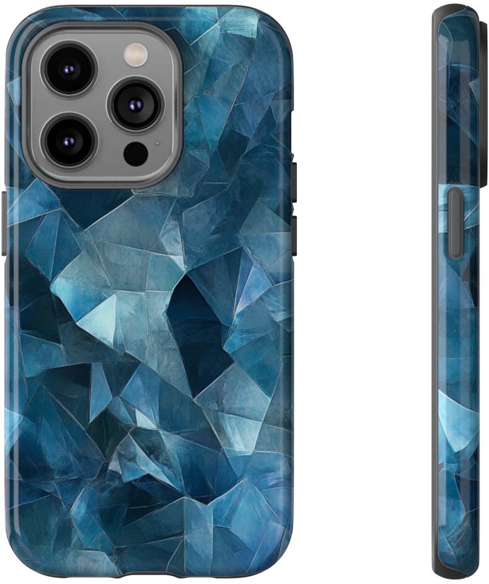 Blauw Gekristalliseerd Abstract Patroon – Telefoonhoesje Geschikt voor iPhone 14 Pro