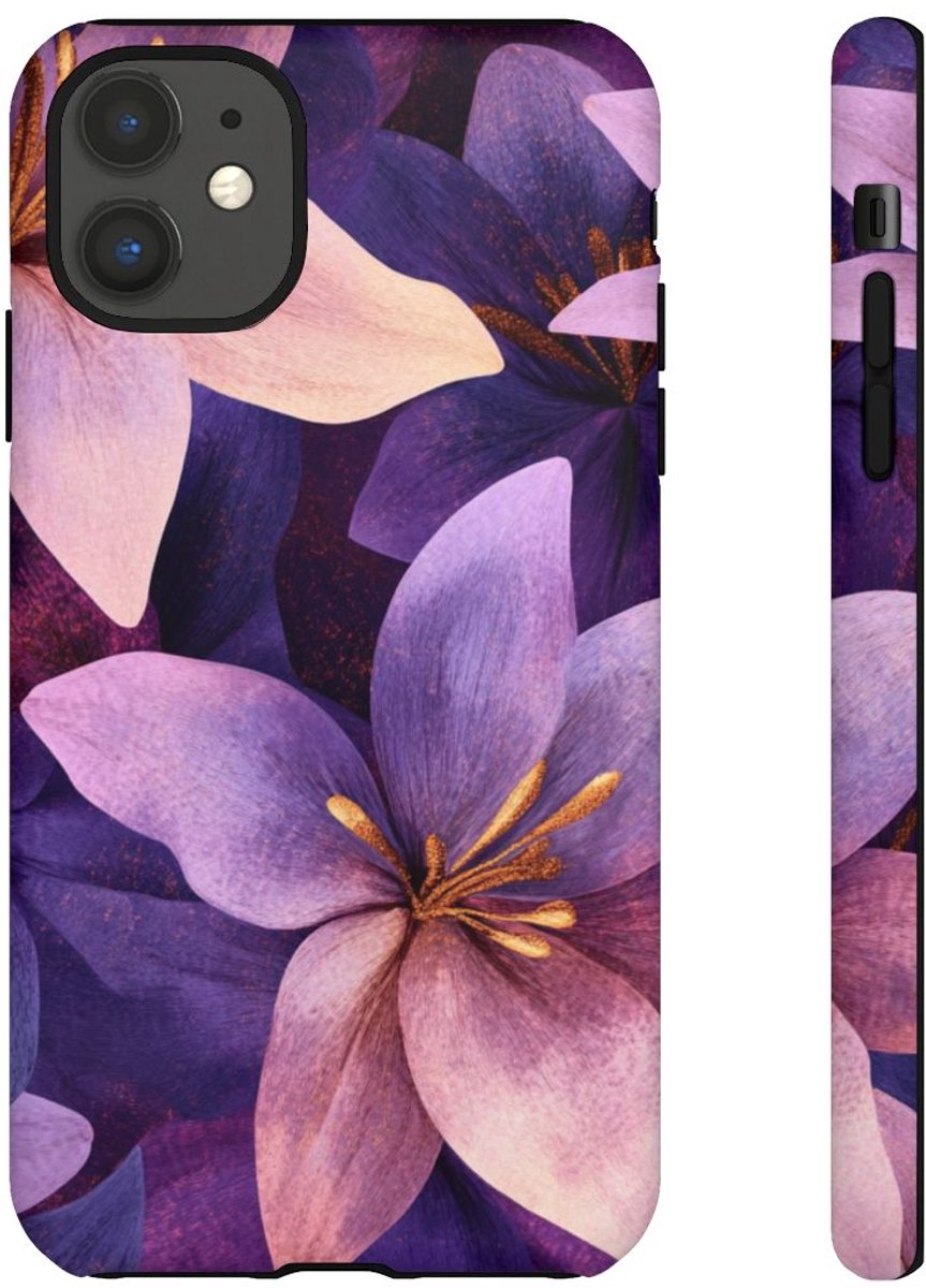 Paars-Gouden Bloemenpatroon – Telefoonhoesje Geschikt voor iPhone 11