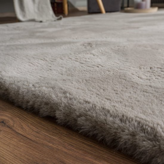 Paco Home Vloerkleed Woonkamer Hoogpolig Zacht Konijnenbont Imitatiebont Shaggy Zand Crème, Maat: 80 cm rondje