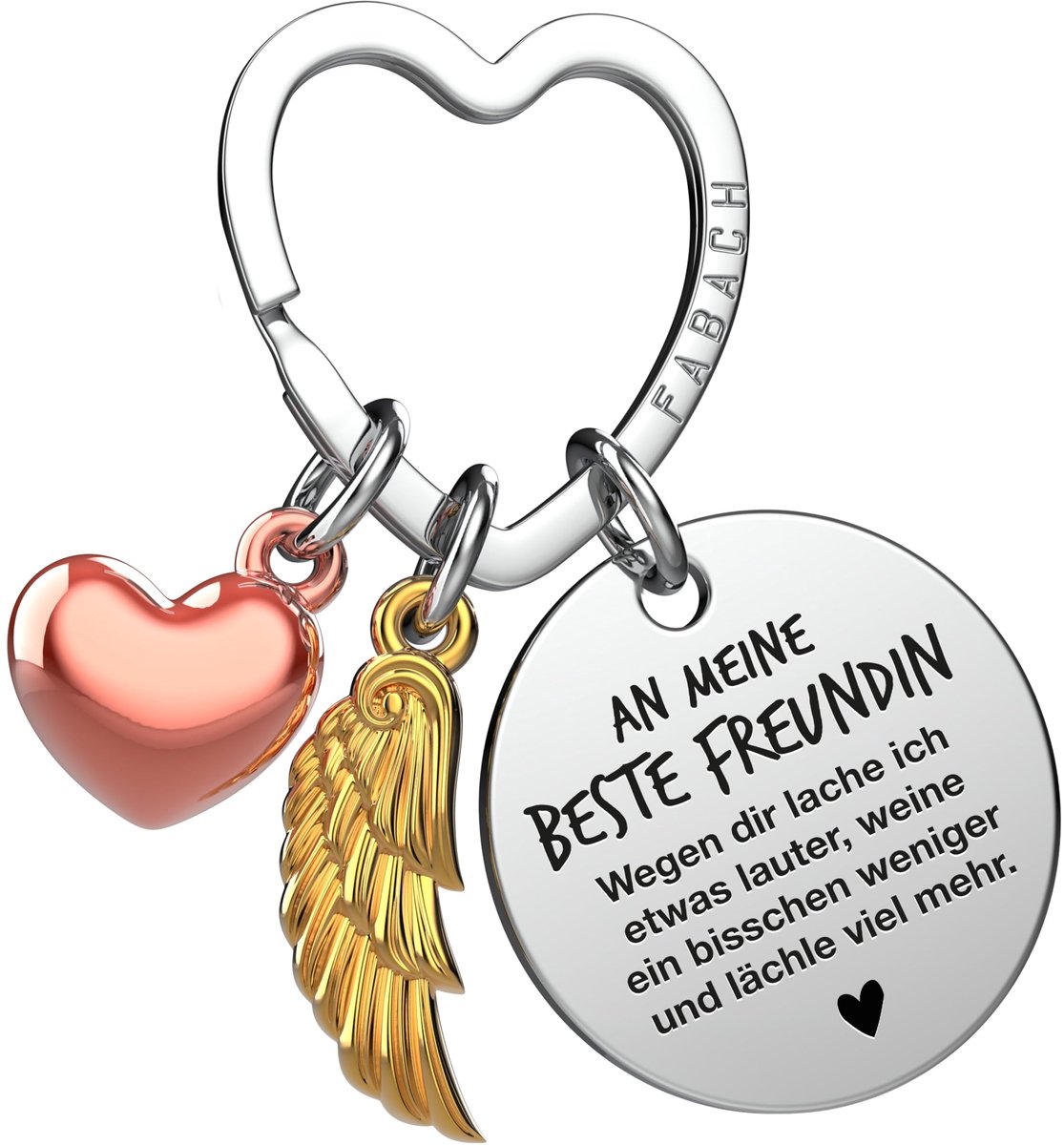 FABACH Beste Vriend Sleutelhanger Beschermengel Geluksbrenger met Hart en Gravure - Beste Vriend Cadeaus Sleutelhanger Hart - Beste Vriend Cadeau Engel Geluksbrenger