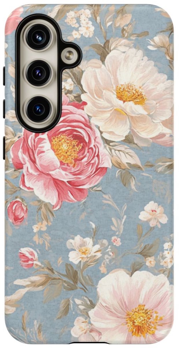Romantisch Roze-Wit Bloemenpatroon – Telefoonhoesje Geschikt voor Samsung Galaxy S24