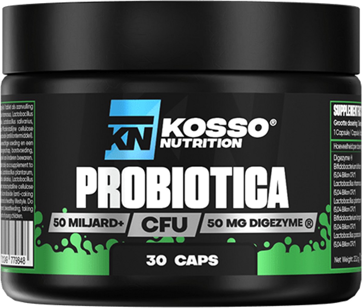 Kosso Nutrition biotica supplementen – 11 Bacteriestammen & Enzymencomplex – Ondersteunt Darmflora, Spijsvertering & Immuniteit – 30 Capsules