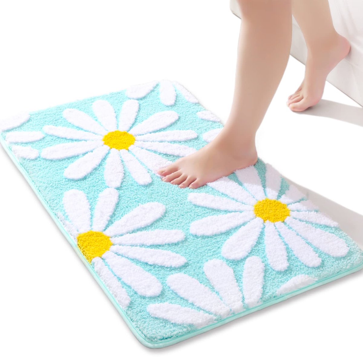 Groene badmat met witte bloemenprint, 40x60 cm, antislip badmatten voor de badkamer, zachte microvezel badmat, superabsorberende vloermat voor woonkamer, douche