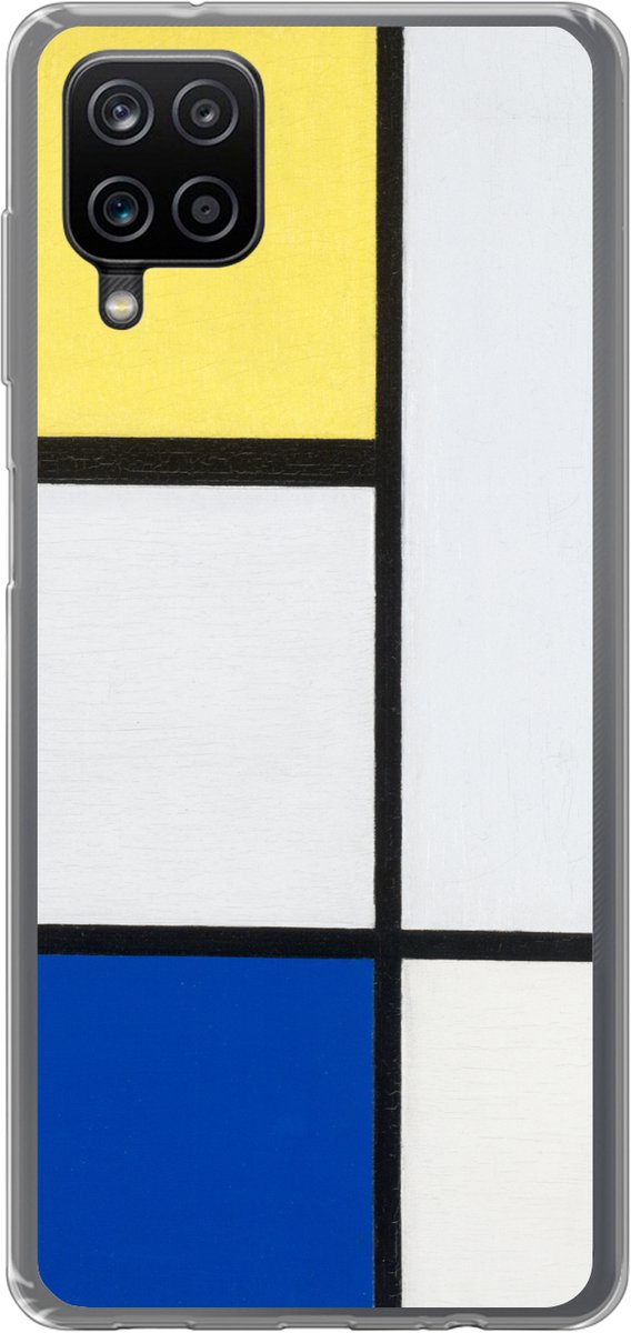 Telefoonhoesje Geschikt voor Samsung Galaxy A12 hoesje - Compositie met geel, blauw en zwart - Piet Mondriaan - Siliconen Telefoonhoesje Telefoonhoesje