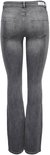 Achterkant van een lichtgrijze flared jeans.