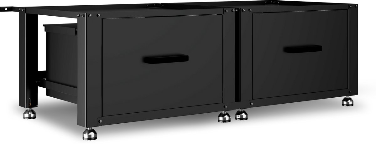 Bodo® - Wasmachine Verhoger - Dubbel - Kast - Ombouw met Lade - Zwart - 124x58x44-48cm