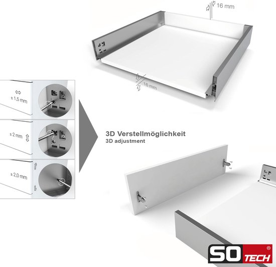 Système de tiroirs SOTECH JUNKER SLIM avec Push to Open (anthracite, hauteur 199 mm, profondeur 550 mm, capacité de charge jusqu'à 35 kg) tiroir de cuisine avec cadres de tiroir minces de 13 mm