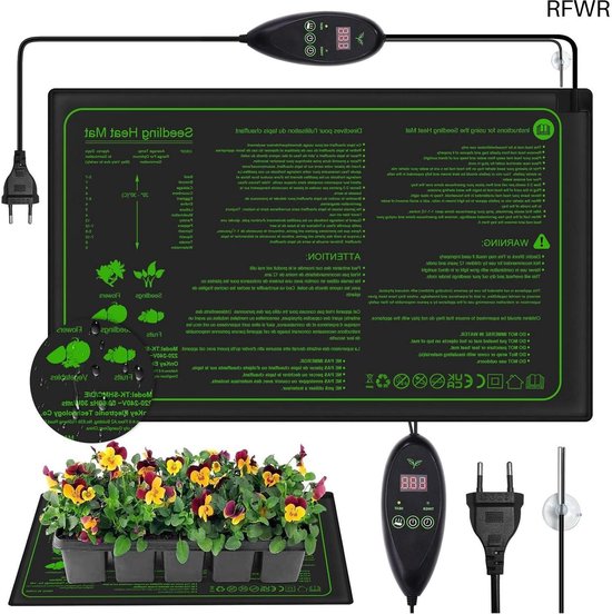HBN Verwarmingsmat Voor Planten – 52x25 Cm – 230V / 17,5W – Met Thermostaat – Geschikt Voor Zaden, Stekken, Terraria En Kassen