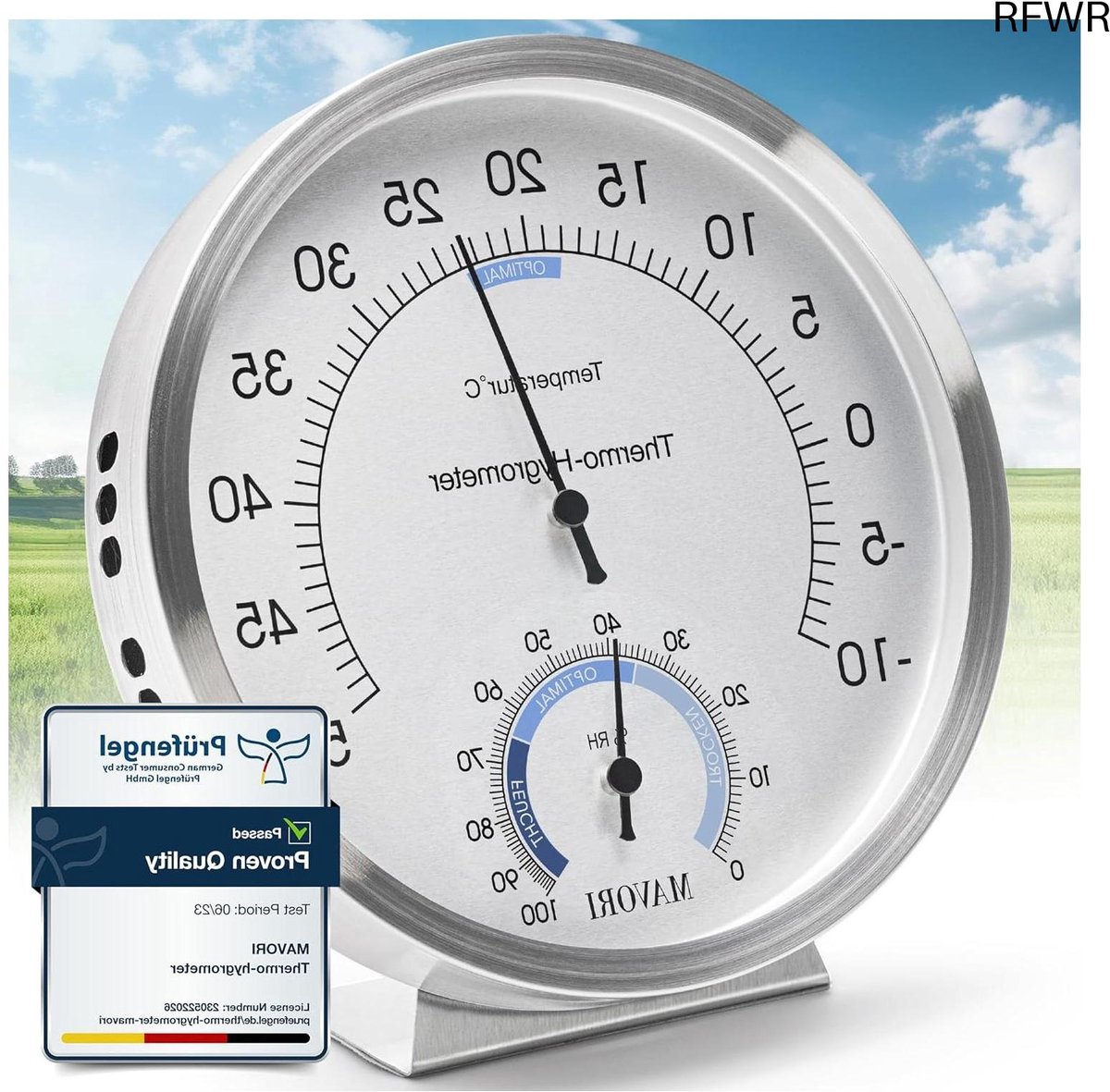 RFWR® Analoog Thermometer en Vochtigheidsmeter voor Binnenklimaat - Nauwkeurige Temperatuurmeting en Duurzaam Design