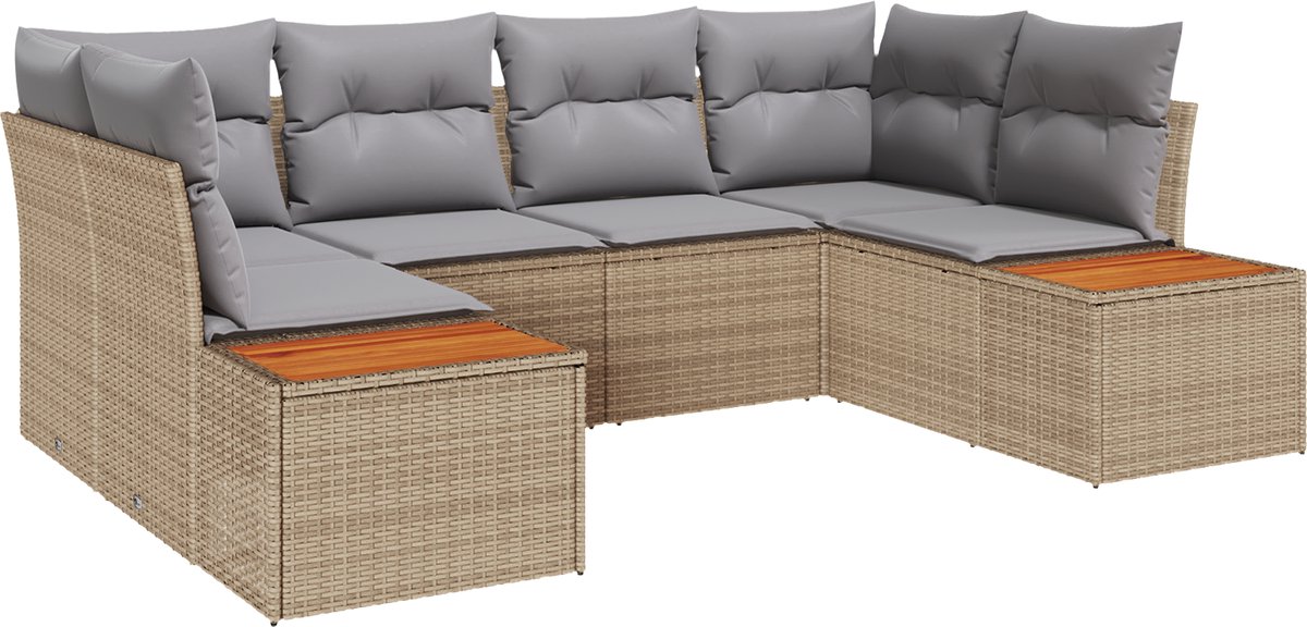 vidaXL - Tuinbank - Set - met - kussen - 6 - pcs - Beige - en - Lichtgrijs - Polyrattan