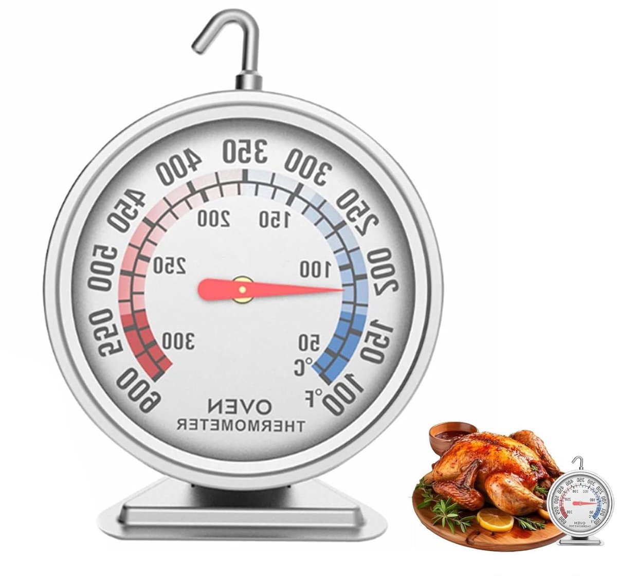 Allecto Plus - Oventhermometer met dubbele schaal voor oven - Roestvrijstalen bakthermometer voor grillen, koken en bakken van vlees en gebakken goederen