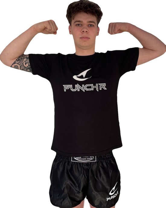 PunchR™ Logo's Sportswear T-Shirt Katoen Zwart Wit - XL