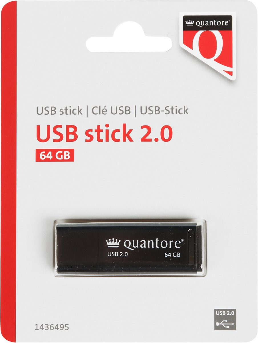 Usb stick 2.0 quantore usb-a 64gb zwart