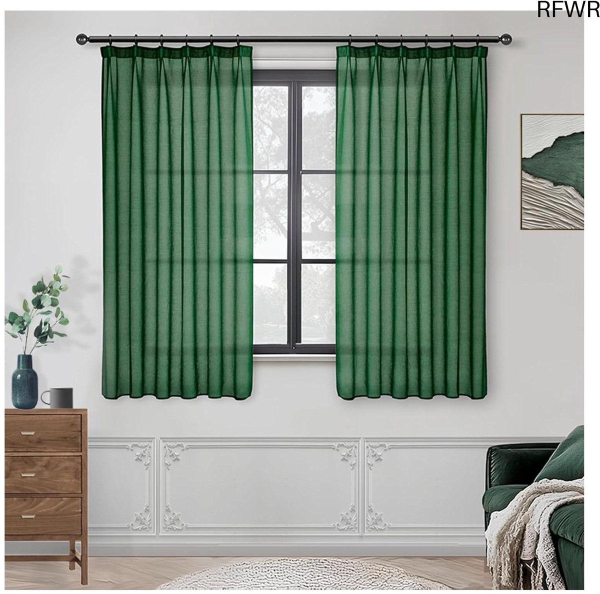 RFWR® Donkergroene Transparante Gordijnen voor Woonkamer – Elegante en Moderne Raamdecoratie, 140 x 137 cm, Set van 2