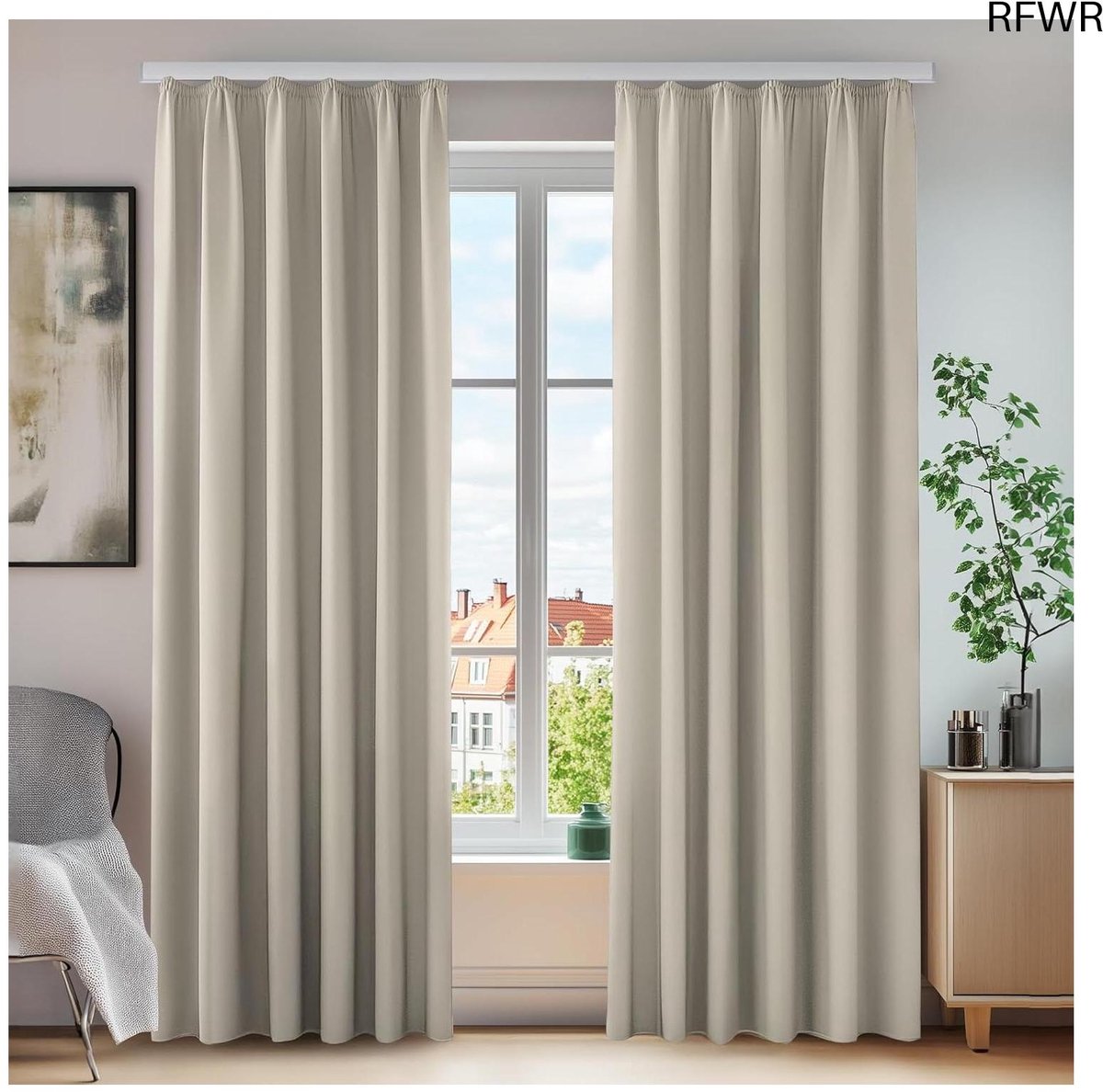 RFWR® Verduisteringsgordijnen voor Slaapkamer en Woonkamer - 140 x 138 cm, 2 Stuks, Modern Design, Beige