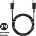 Zwarte 2 meter lange, robuuste USB-C naar USB-C oplaad- en datakabel.