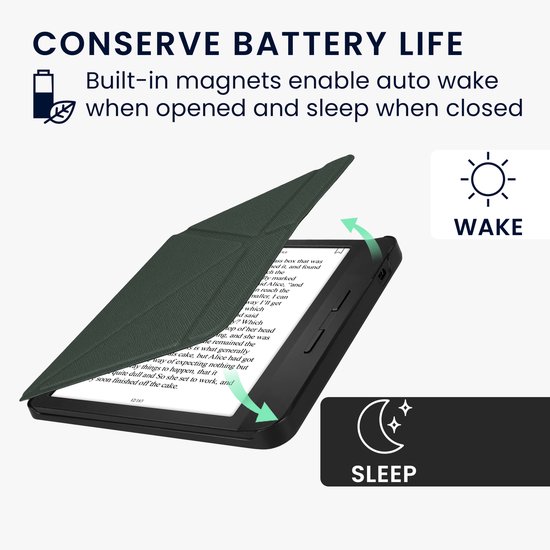 kwmobile e-reader hoesje geschikt voor Kobo Libra H2O hoes - Ereader flip case met standaard - E reader cover van kunstleer - In donkergroen van Merkloos — afbeelding 3