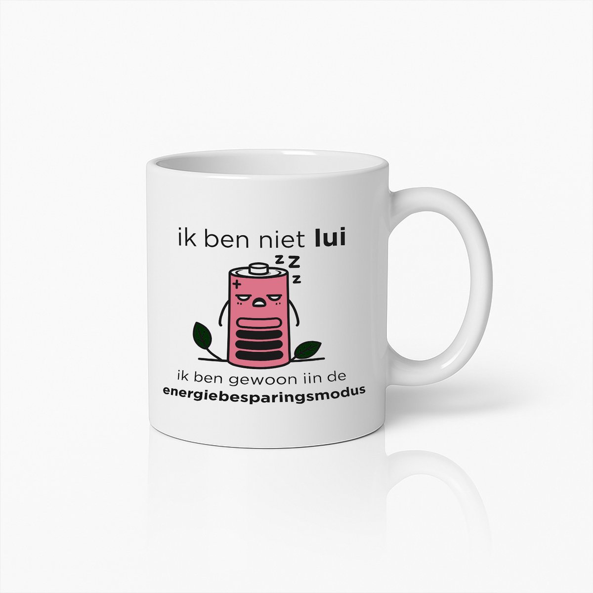 Grappige Energie Besparingsmodus Batterij Mok – Humoristische Luie Koffiebeker