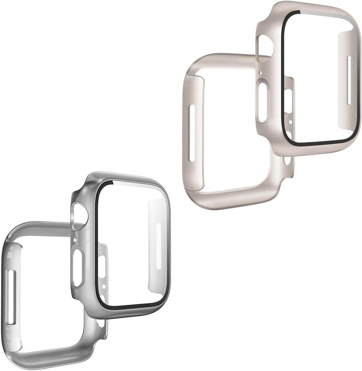 Allecto Plus - Schermbeschermers compatibel met Apple Watch Series 10, 46 mm - PC-beschermhoes met geharde folie - valbestendig en krasbestendig - 1 sterlicht en 1 zilver - Bescherming voor je horloge