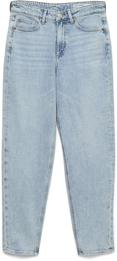 Lichtblauwe jeans met een hoge taille, rechte pijpen en naden op de voorkant.