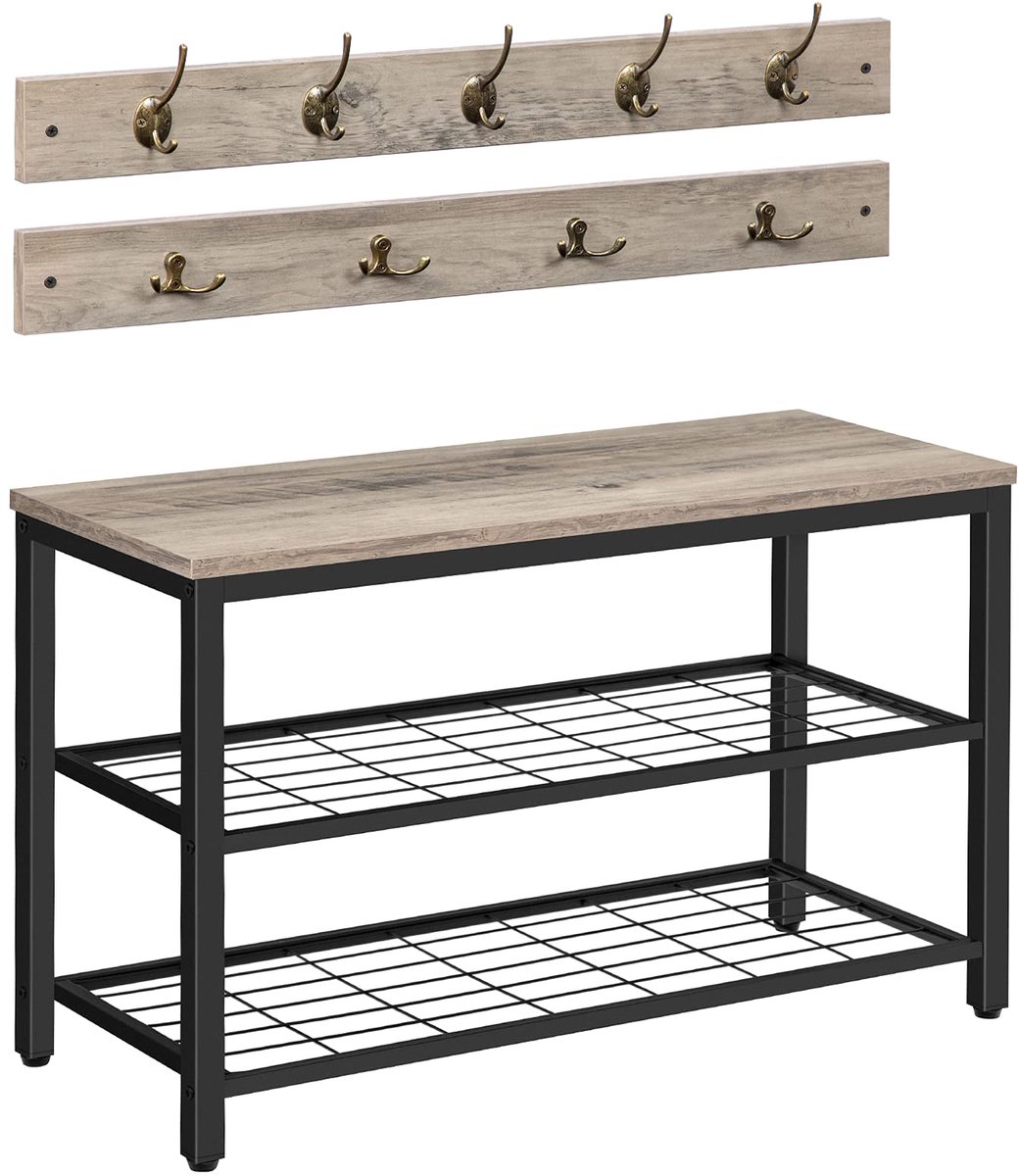 Ibenzoa® Garderobe en Schoenenrek Set met Zitting, Industrieel Ontwerp voor Hal en Entree