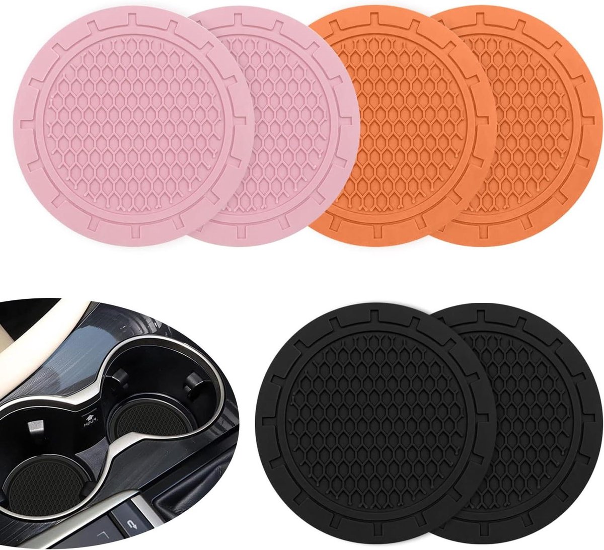 Allecto Plus - Set van 6 schattige auto-onderzetters | Universele antislip siliconen bekerhouder | Auto-accessoires