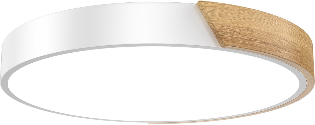 Aufun LED plafondlamp van hout, koel wit 60W 6000-6500K, moderne keukenlamp voor woonkamer, slaapkamer, eetkamer, gang, kelder, balkon, wit, 40cm