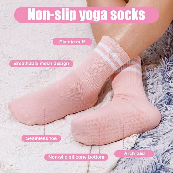Allecto Plus - Pilates Sokken voor Dames - Antislip Yoga Sokken - Grijs - 4 paar - Multikleur - Pilates Grip Sokken - Barre sokken - Lang model. van Allecto Plus — afbeelding 5