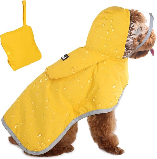 SlowTon Waterdichte Regenjas Voor Hond - Transparante Capuchon Met Reflecterende Strepen En Opbergtas