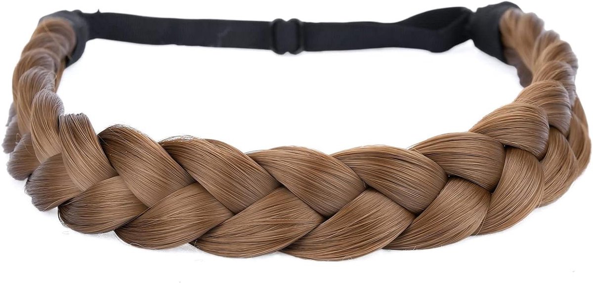 2 Strengen Synthetisch Haar Gevlochten Hoofdband - Klassieke Grof Gevlochten Vlechten - Elastisch Stretch Haaraccessoire voor Vrouwen - Meisjes - Medium Bruin - Haarvlecht met Elastiek