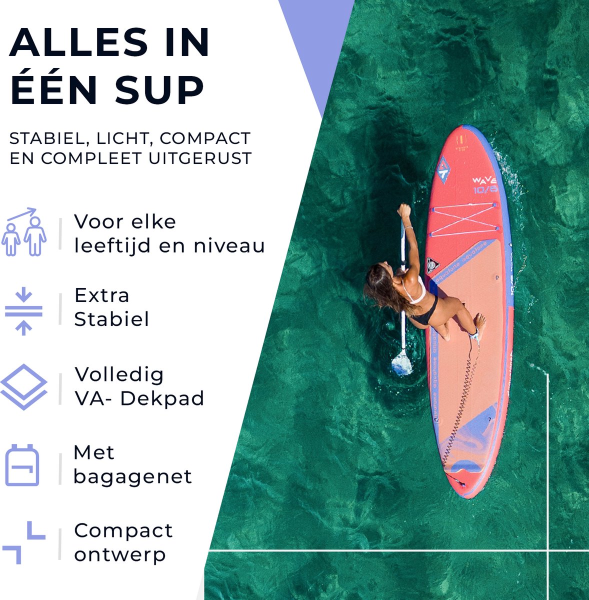 Aquatone Wave Premium SUP Board 10'6 - Opblaasbaar Paddle Board - Complete Set - Max. 143KG - 320x81cm – foto 6