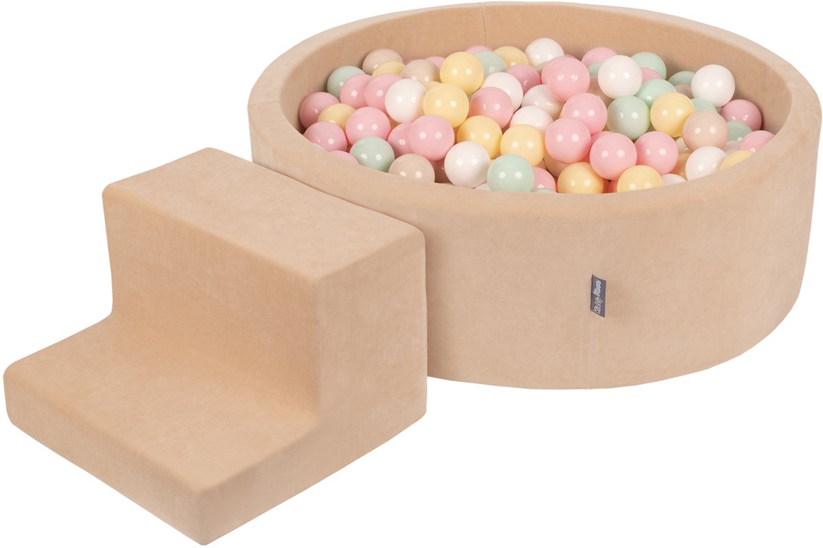 KiddyMoon Schuimrubberen speeltuin VELVET PPZP-OK30V-122 met zandbeige ballen: pastelbeige-pastelgeel-wit-mint-poederroze 200 zwembad/stapsteen