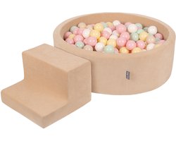 KiddyMoon Schuimrubberen speeltuin VELVET PPZP-OK30V-122 met zandbeige ballen: pastelbeige-pastelgeel-wit-mint-poederroze 200 zwembad/stapsteen