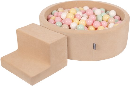 KiddyMoon Schuimrubberen speeltuin VELVET PPZP-OK30V-122 met zandbeige ballen: pastelbeige-pastelgeel-wit-mint-poederroze 200 zwembad/stapsteen