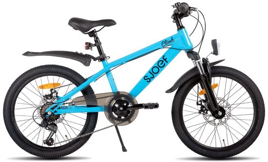 Vélo enfant SJOEF bleu vif 'Climb' à 6 vitesses, style VTT.