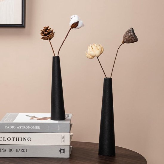 Zwarte keramische knopvazen - kleine glazen mini-bloemenvaasflessen voor huisdecoratie - decoratieve bloemen