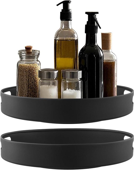 360° Rotating Metal Lazy Susan Plate Organiser - Black Spice Rack for ...