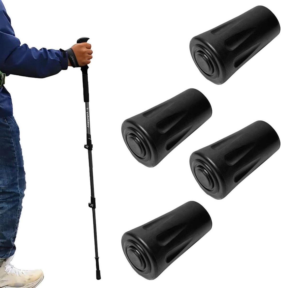Allecto Plus - Rubber Buffer Set voor Wandelstokken | 4 stuks Nordic Walking Stokken Rubber Tips - Non-Slip Cuck Capsule - 11mm