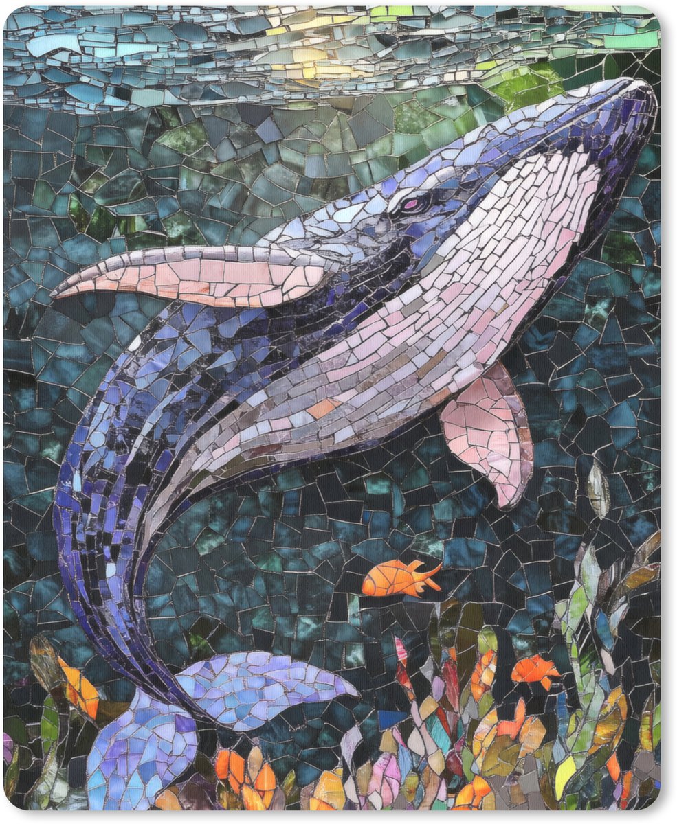 Muismat 19x23 cm - Mousepad Mozaïek - Walvis - Koraal - Water - Muismatten