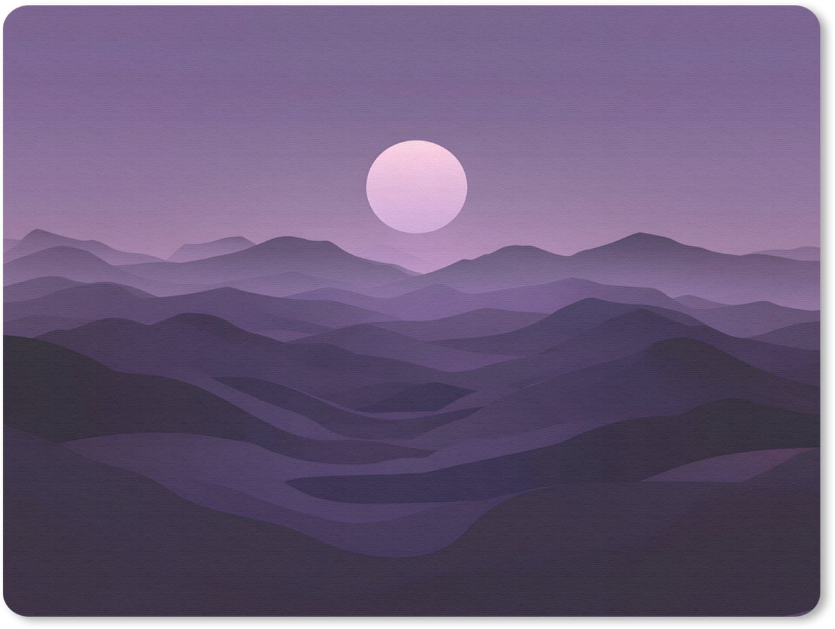 Muismat 23x19 cm - Mousepad Heuvels - Paars - Mist - Zon - Muismatten