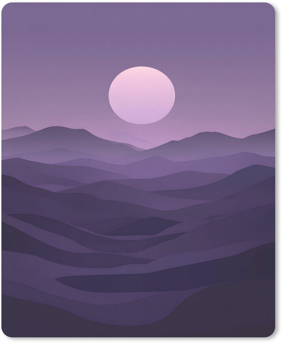 Muismat 19x23 cm - Mousepad Heuvels - Paars - Mist - Zon - Muismatten